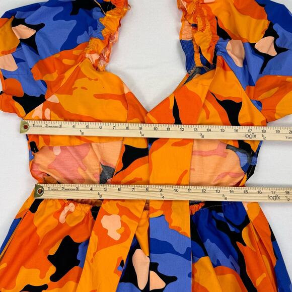 Tabitha Brown for Target Women's Puff Sleeve Tie Back Dress Size 14 Orange Blue - Picture 14 of 15